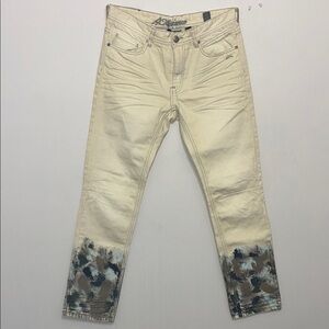 A. Tiziano Distressed Off-White Jeans – Camo Hem, Men’s 32